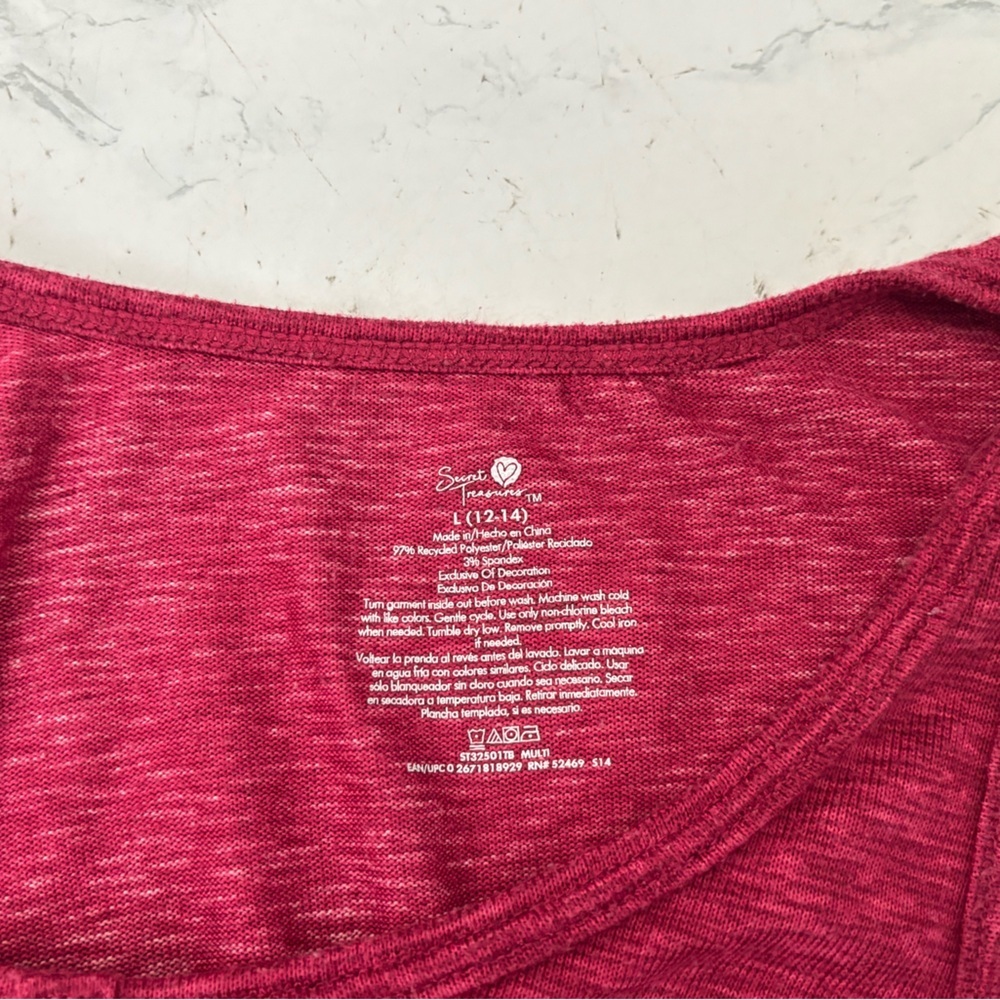 Secret Treasures Womens L 12-14 Red Heather Sleeveless Henley Neck Sleep Top​ - Picture 4 of 4